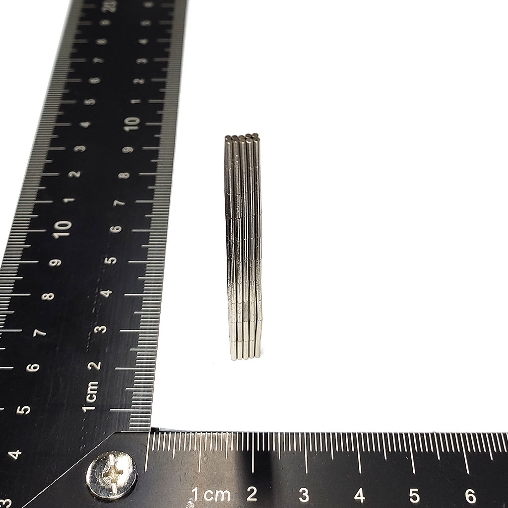 超強釹鐵硼磁鐵-D1.2x6-ND48-NG鍍層不良+稍微歪斜