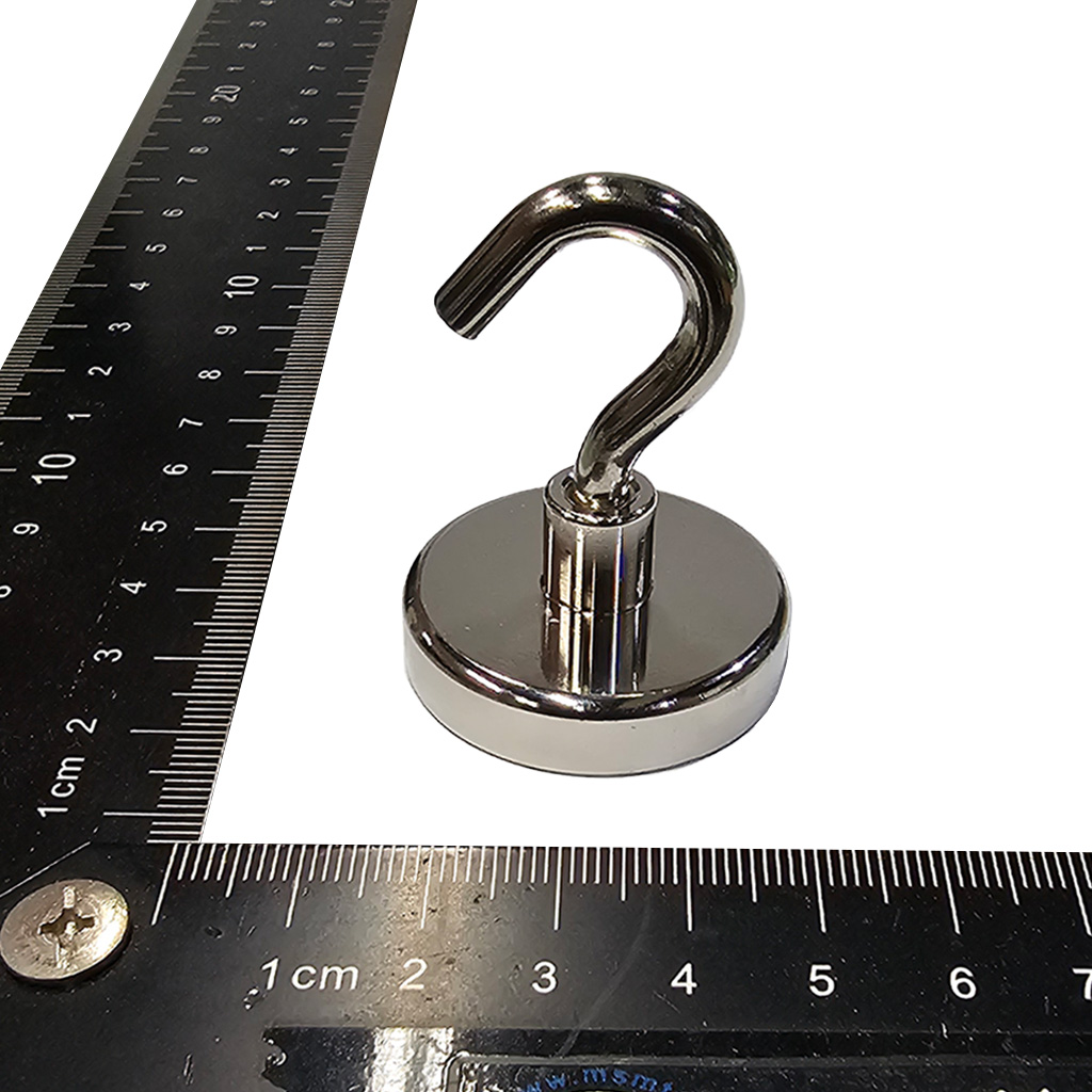 磁性吸座-圓-POT08-MHND 鐵殼D32x18mmT(M6螺牙孔)+釹鐵硼磁鐵+掛鉤_鐵製外殼+掛鉤